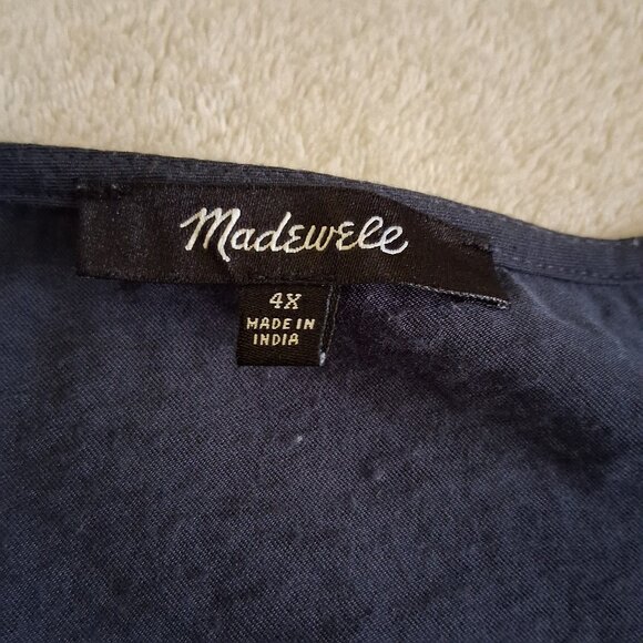 Madewell Women's Size 4X Navy Blue Drapeweave Puff Sleeve Peplum Top - Picture 7 of 13